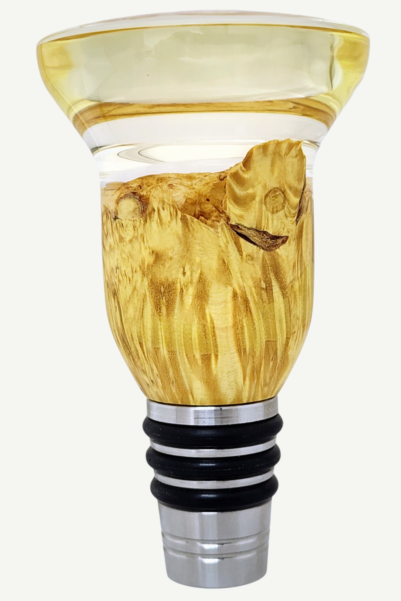 Bottle Stopper with Resin and Wood Burl Top