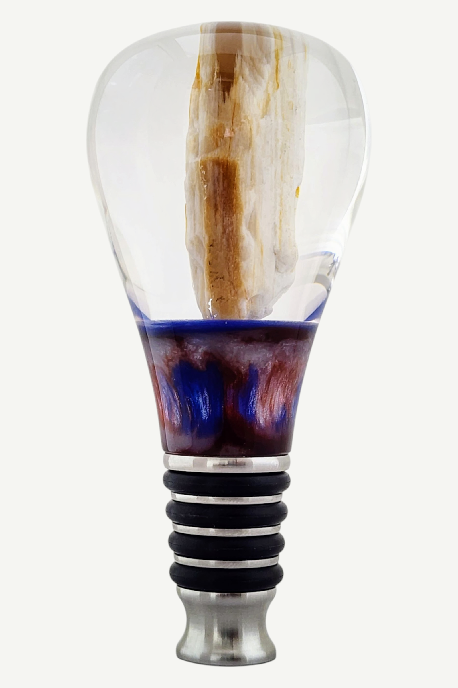 Bottle Stopper with Petrified Wood Encased in Resin