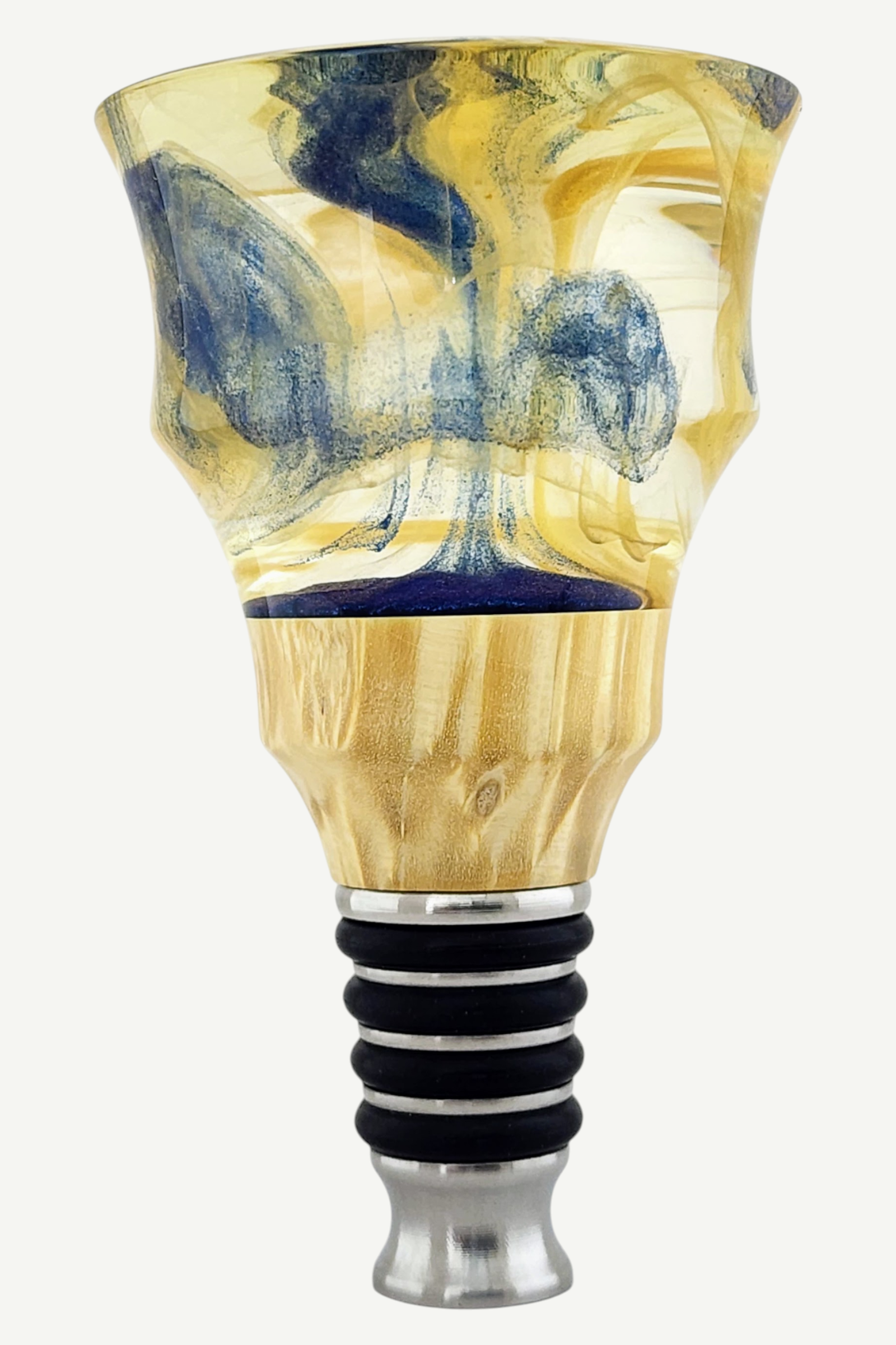 Bottle Stopper with Resin and Wood Burl Top