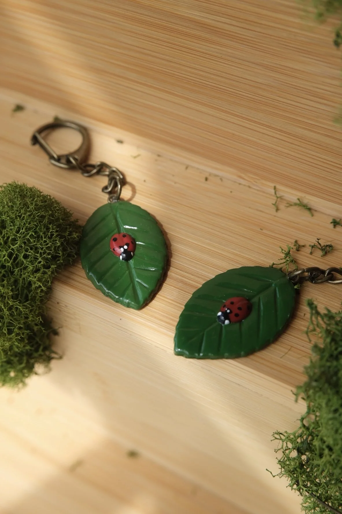 Ladybug on a Leaf Keychain