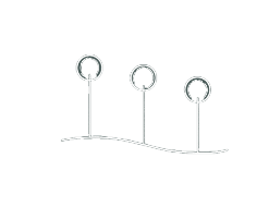 Chalk drawing of three circles on lines in a row on a black background.