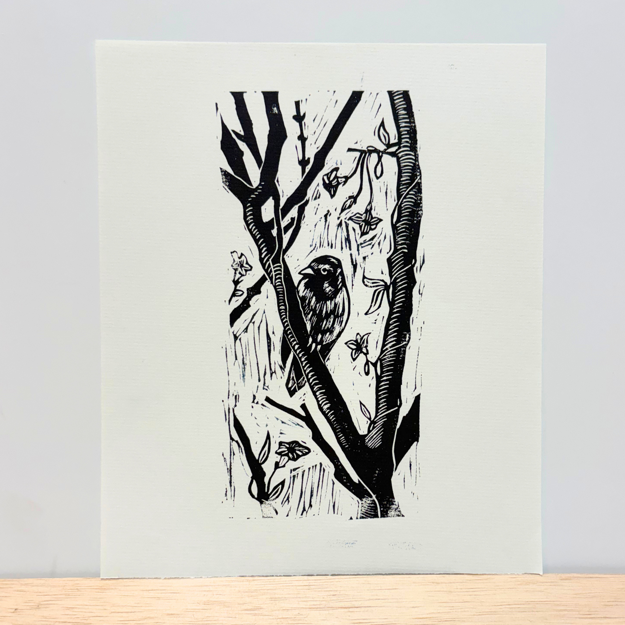 "Hidden Within the Branches" Block Print