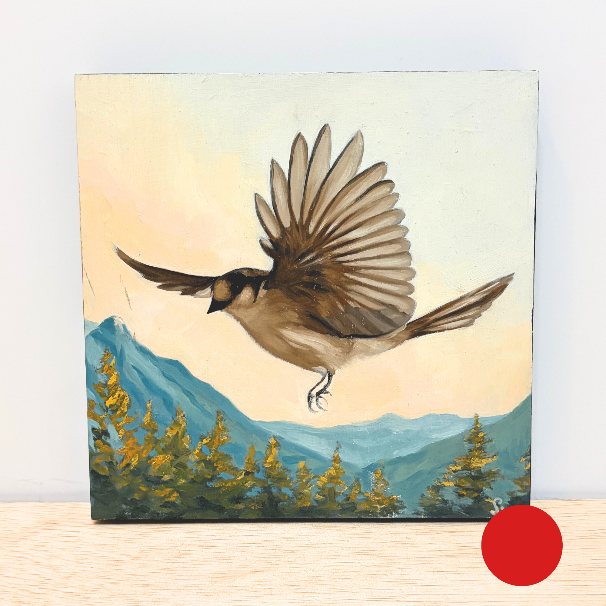 "Looking for Snacks" Mountain Grey Jay Oil Painting