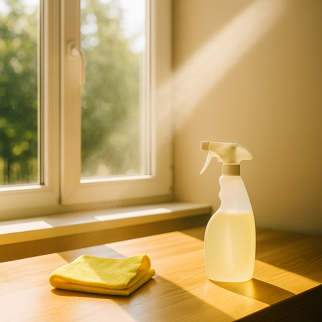 Sunlight streaming through a freshly cleaned window, illuminating a tidy room in Dane County, Wisconsin, symbolizing the freshness and clarity of Sparkly Housekeepers’ deep cleaning service.