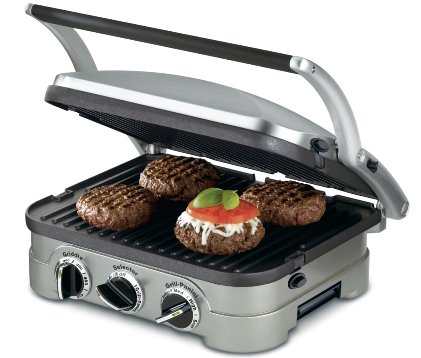 Cuisinart Panini Press and Grill, 1500W 5-in-1 Griddler, Dishwasher-Safe Panini press, sandwich maker & indoor grill with reversible nonstick plates & dual heat control, GR-4NEC