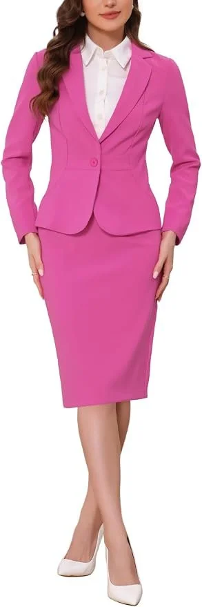 Allegra K Women 2 Piece Skirt Suit Set Business Casual Blazer Pencil Skirts