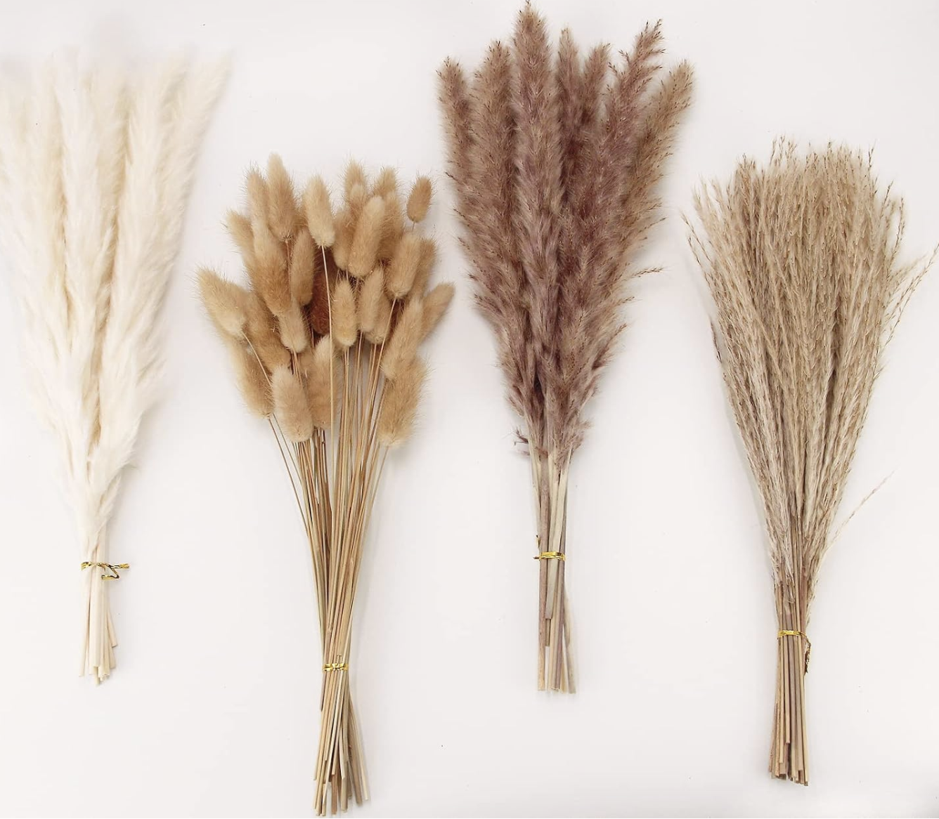 Artificial Pampas Grass Decor, 100 PCS Pampas Grass Contains Bunny Tails Dried Flowers, Reed Grass Bouquet for Wedding Boho Flowers Home Table Decor, Rustic Farmhouse Party (White and Brown)