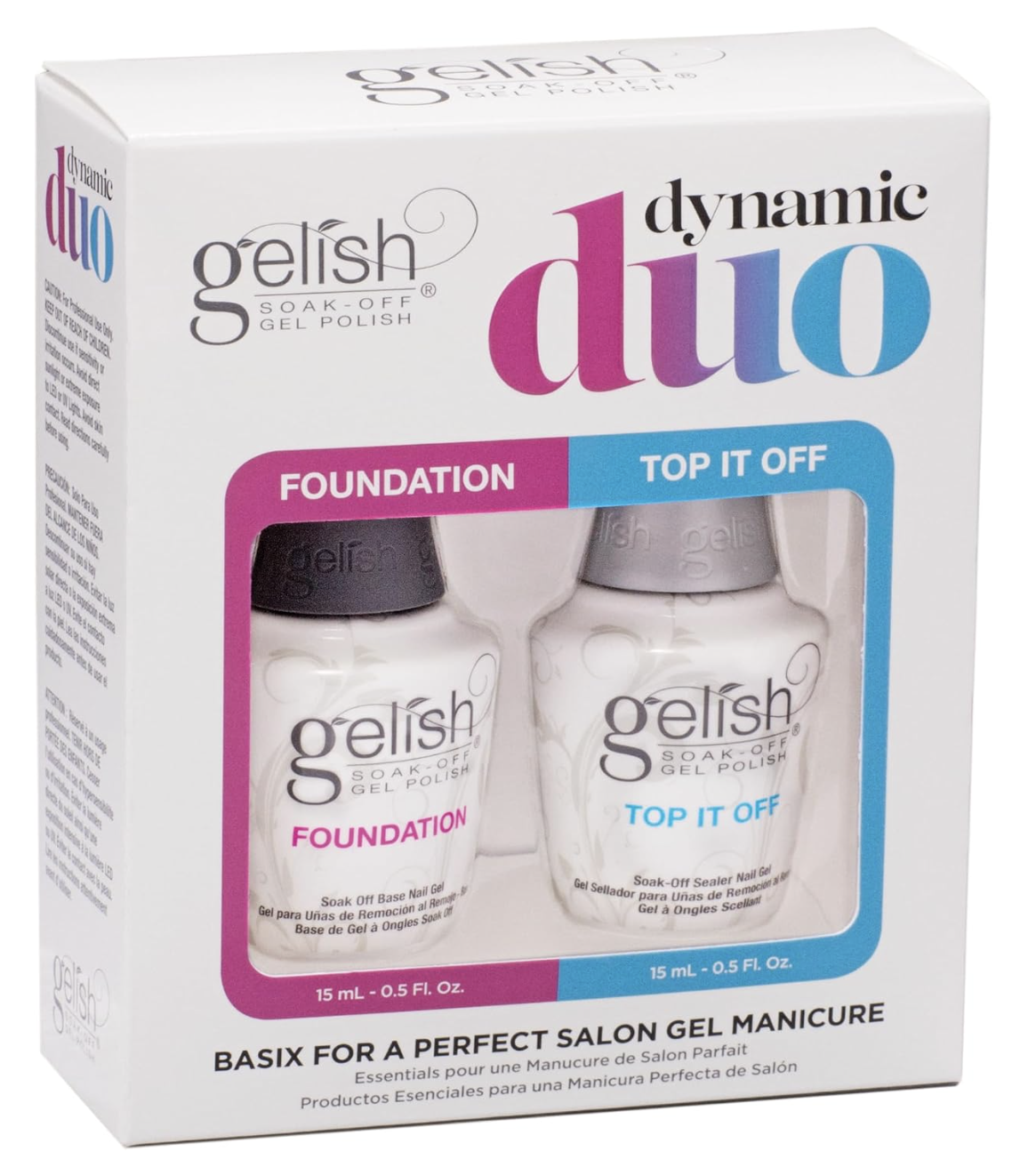Gelish Dynamic Duo - Foundation Base & Top It Off Sealer Gel Set, Long-lasting, High-Shine Finish for Gel Manicures, Cures Fast in LED/UV Light, No Chips, Soak-Off, 15mL Each.