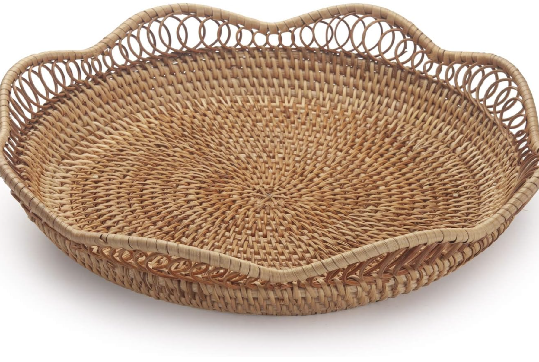 Rattan Fruit Basket Natural Woven Cake Bread Tray for Serving Kitchen Counter Table (11.8inch D x 3.5inch H)