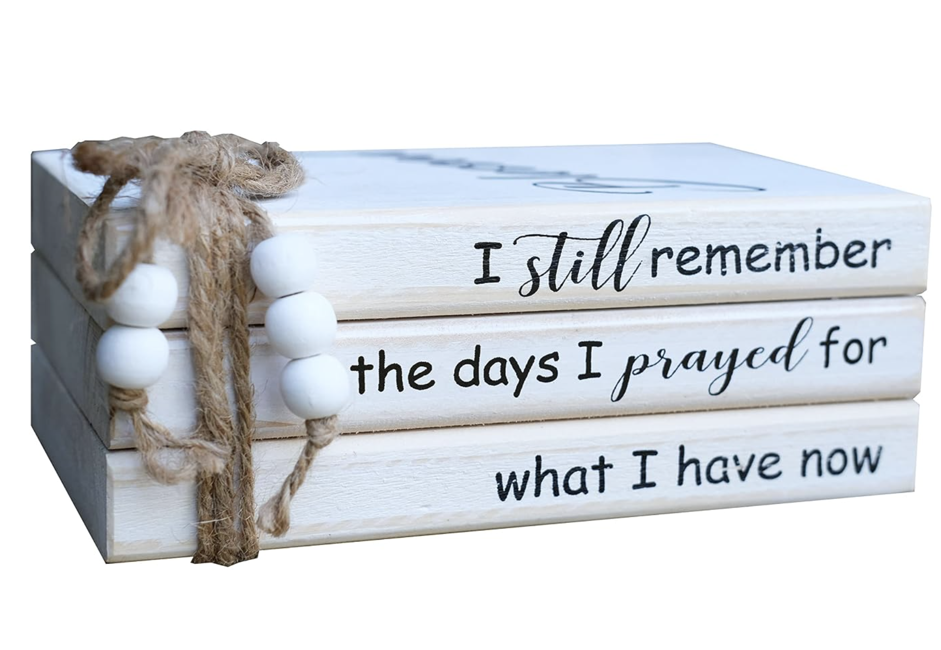 LIVDUCOT Wooden Decorative Books Stack for Coffee Table Faux Book Stack for Decoration I Still Remember the Days I Prayed Modern Farmhouse Decor White Book Decor for Shelf Mantle 7.5x5x3'