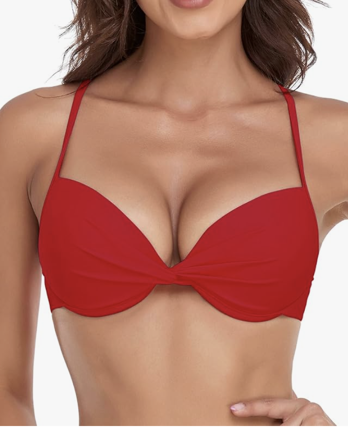 RELLECIGA Women's Push Up Bikini Top Twist Front Underwire Bathing Suit