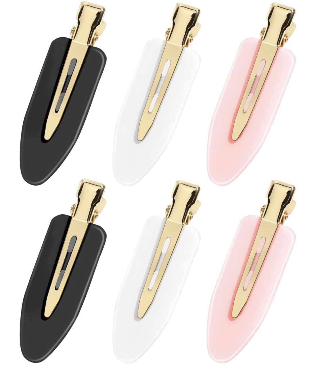 Amizo 6 Pcs Creaseless Flat Hair Clips for Makeup and Daily Beauty Routine No Crease Design, No Bend Styling, Gold Metal Handles, Hold Bangs for Women and Girls, During Skin Care and Getting Ready