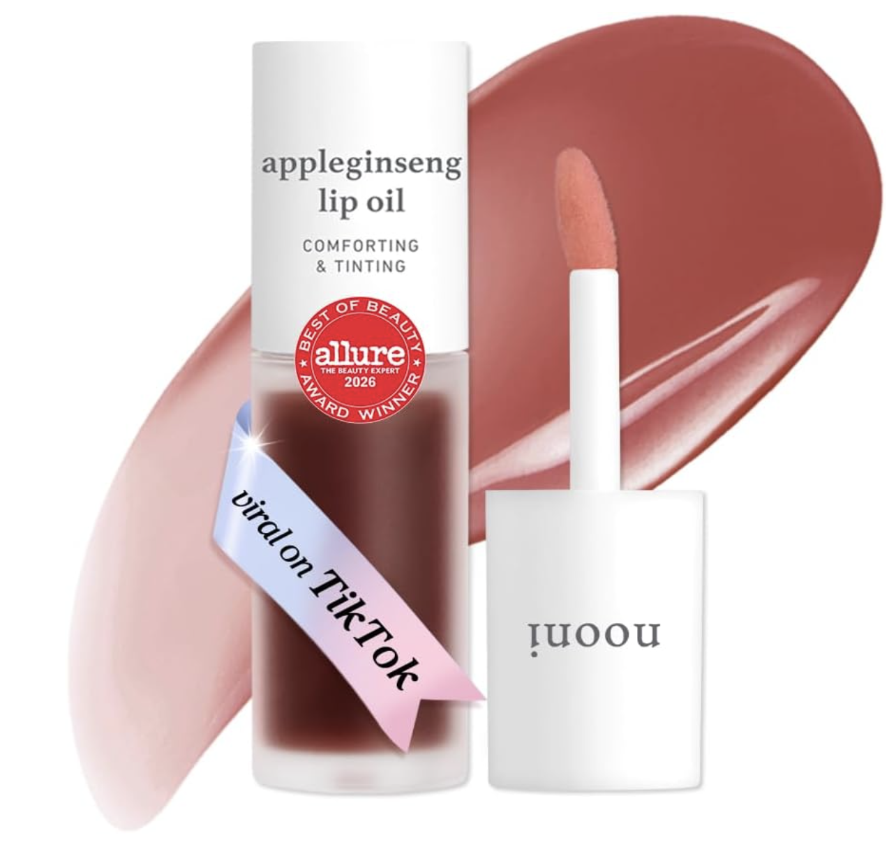 NOONI Korean Lip Oil - Appleginseng - Plumping Lip Gloss 24HR Hydration, Moisturizing Lip Oil, Natural Lip Plumping Effect, Waterproof Wear, Glossy Finish, Gift Stocking Stuffers