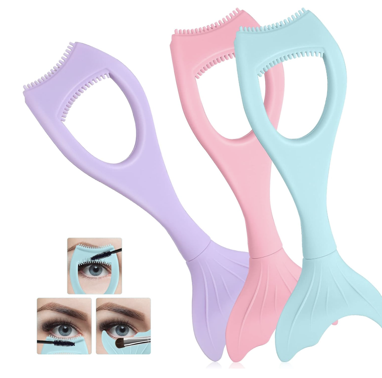 Lurrose Mascara Shield Applicator Guard 3Pcs Silicone Mermaid Mascara Shield Applicator Eyelash Comb Cosmetic Tool for Applying Lashes
