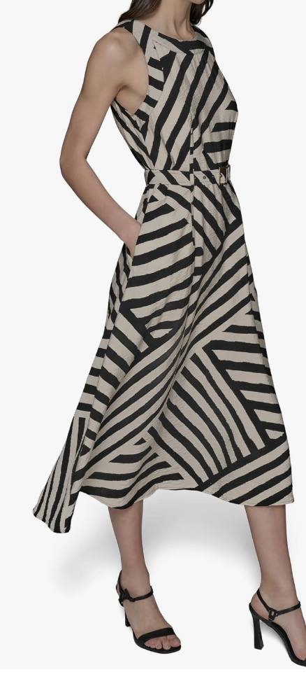KARL LAGERFELD Womens Lined Belted Sleeveless Midi DressCasual Dress