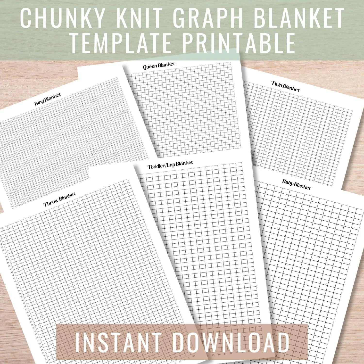 Chunky Hand Knit Graph Blanket Templates PNG & PDF | Blanket Size Graphs for Hand Knitting | Digital Download | Baby To King Size | Custom