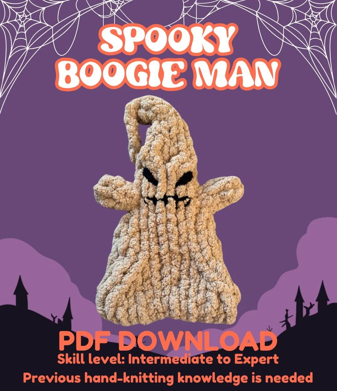 Chunky Handknit Spooky Boogie Man Plushie PDF Pattern, Chunky Hand Knitting Intermediate to Expert, Fall, Halloween Stuffed Animal Tutorial