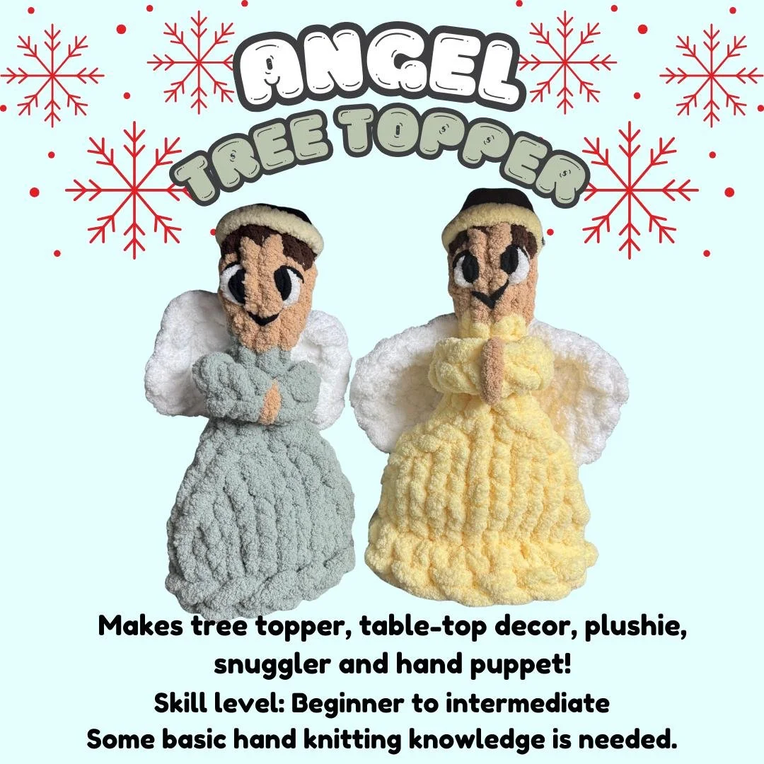 Chunky Knit Angel Tree Topper & Plushie Pattern, Hand Knitting Pattern PDF File, Video, Christmas Stuffie