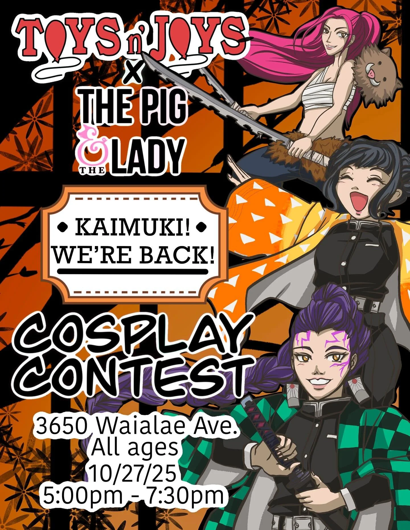 We are kicking it back old school and continuing our Kaimuki throwback theme with our 1st annual 
Toys n Joys x @pigandthelady collab cosplay contest at the new Pig HQ in Kaimuki. We used to host this event annually in the early 2000’s as a cus