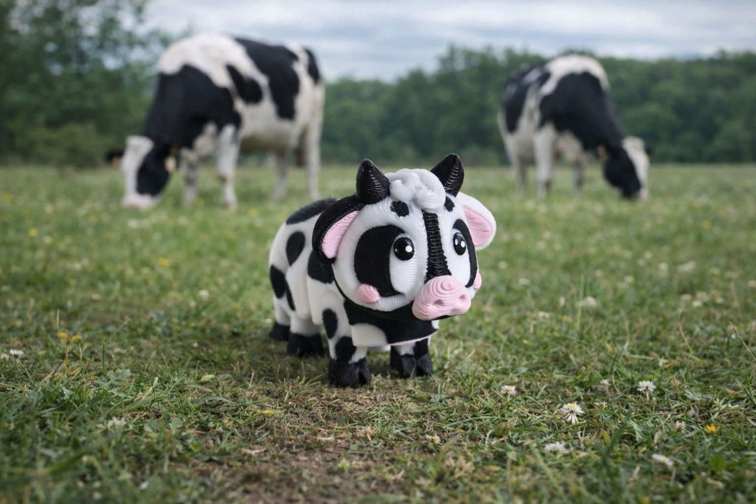 3D Printed Mini Cow Figurine – Cute Farm Animal Figure