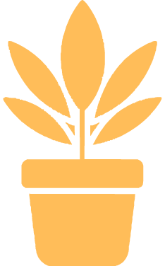A simple illustration of a potted plant with six leaves.
