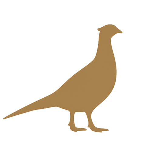 Silhouette of a pheasant in profile view.