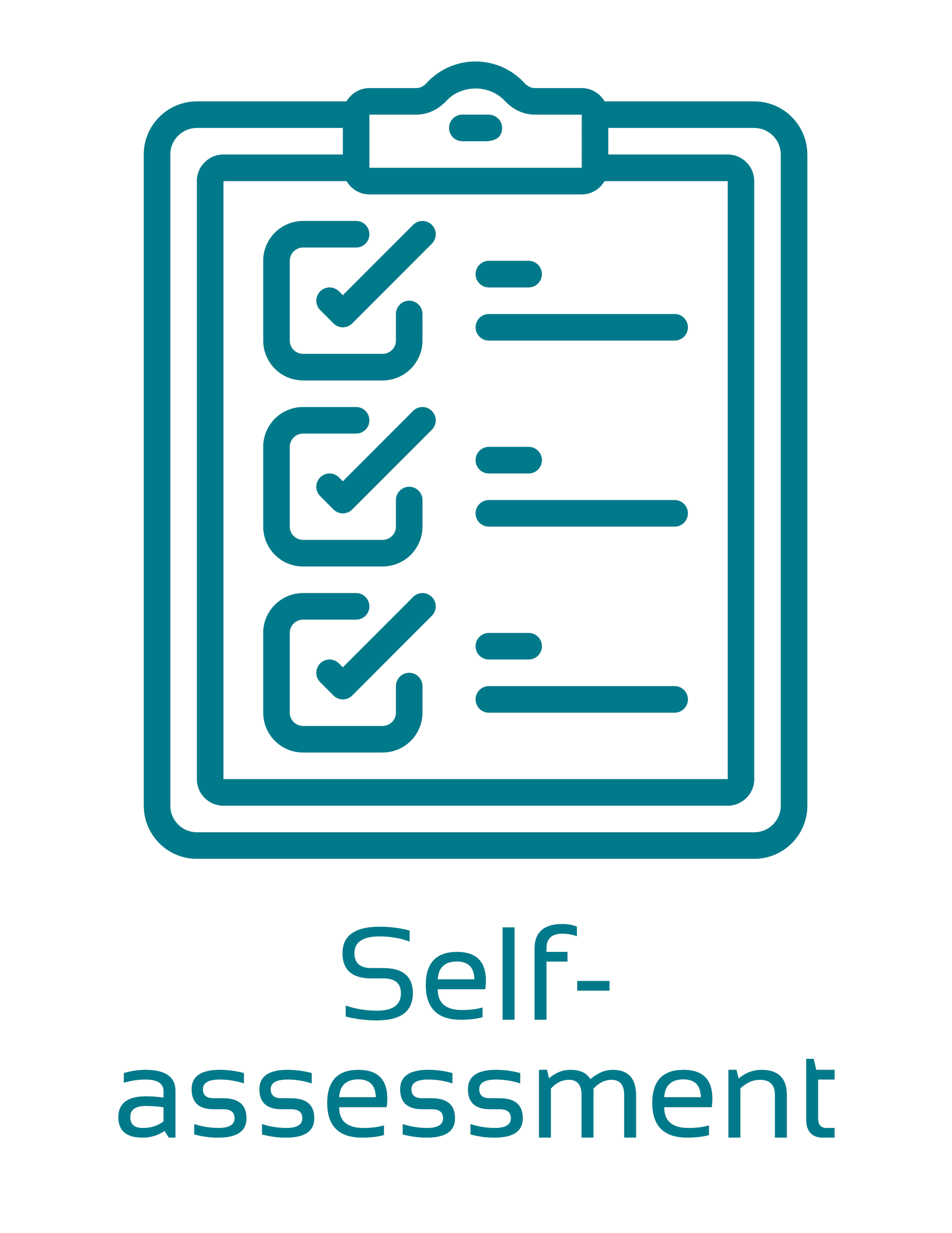 Icon of a checklist on a clipboard with the words "Self-assessment" below it.