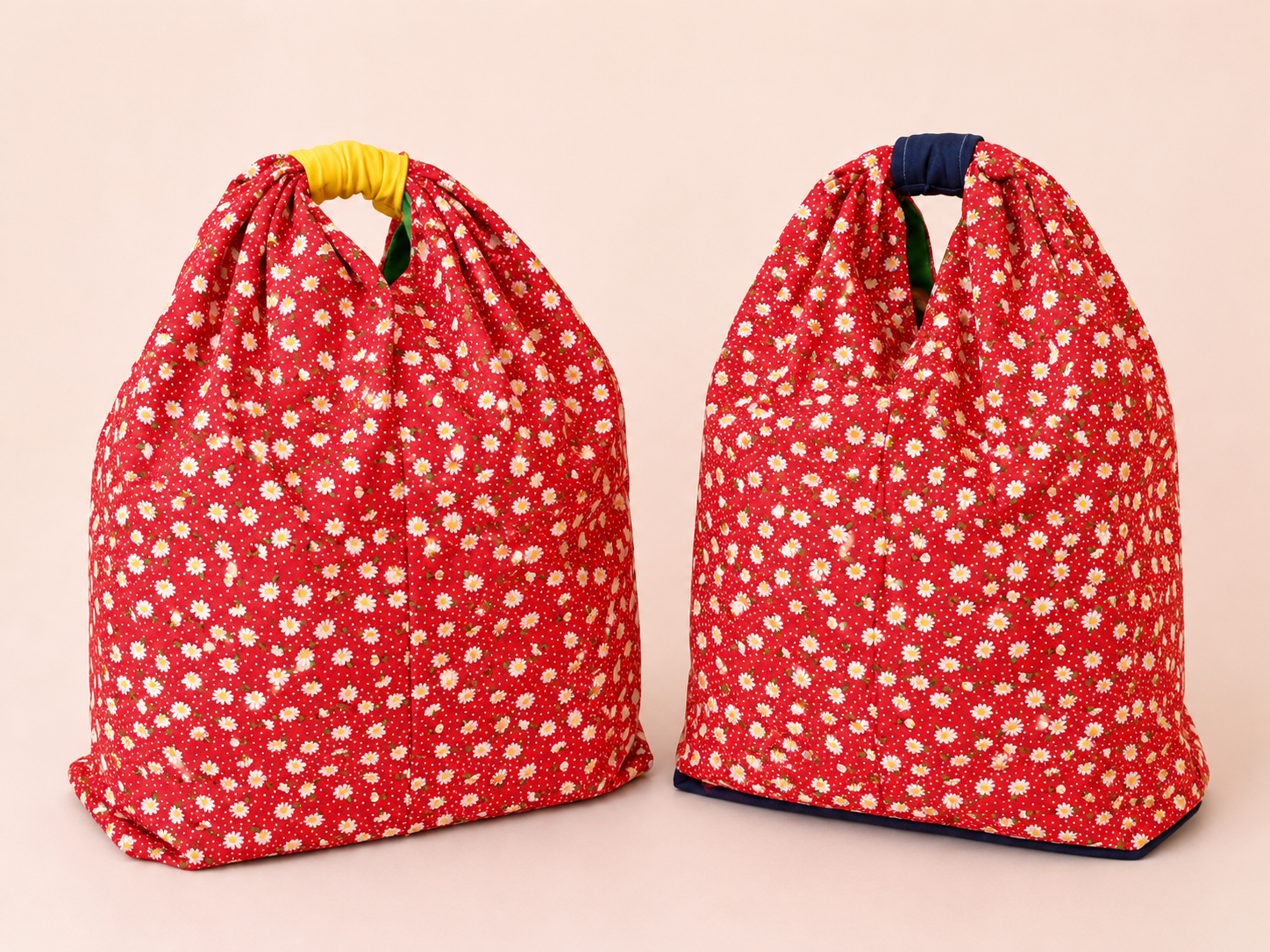 Red Daisy Flower Hobo Bag with Yellow & Denim Bottom