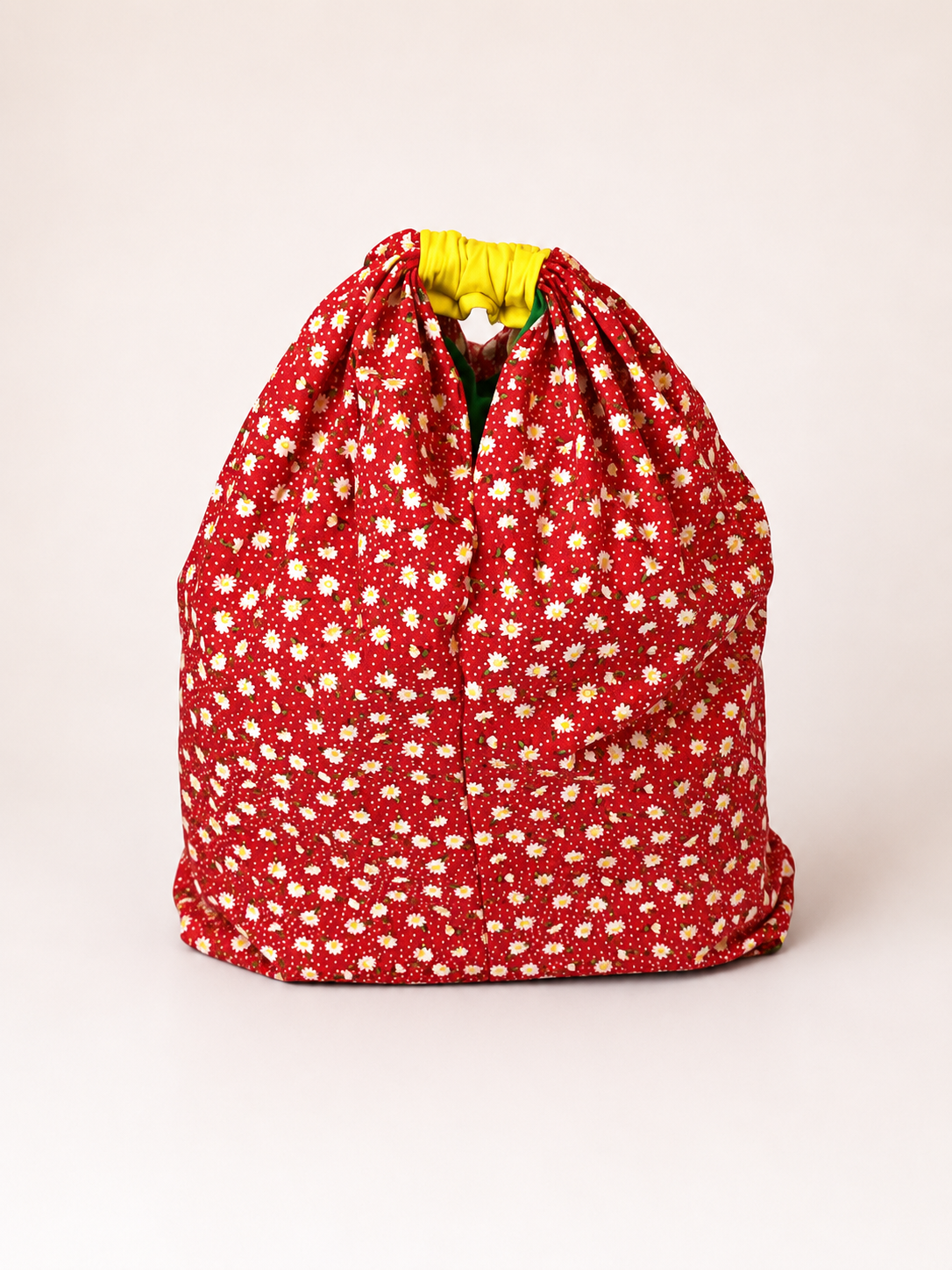Red Daisy Print with Yellow Handle Hobo Bag