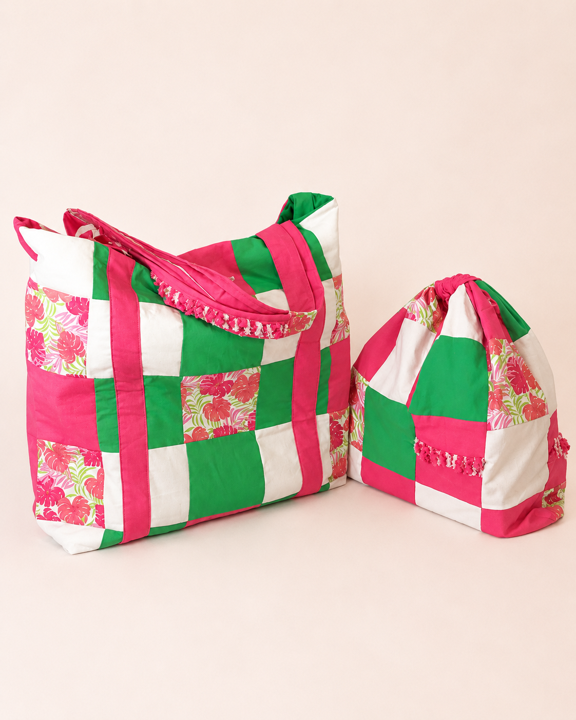 Vibrant Summer Patchwork Tote & Hobo Bag Set