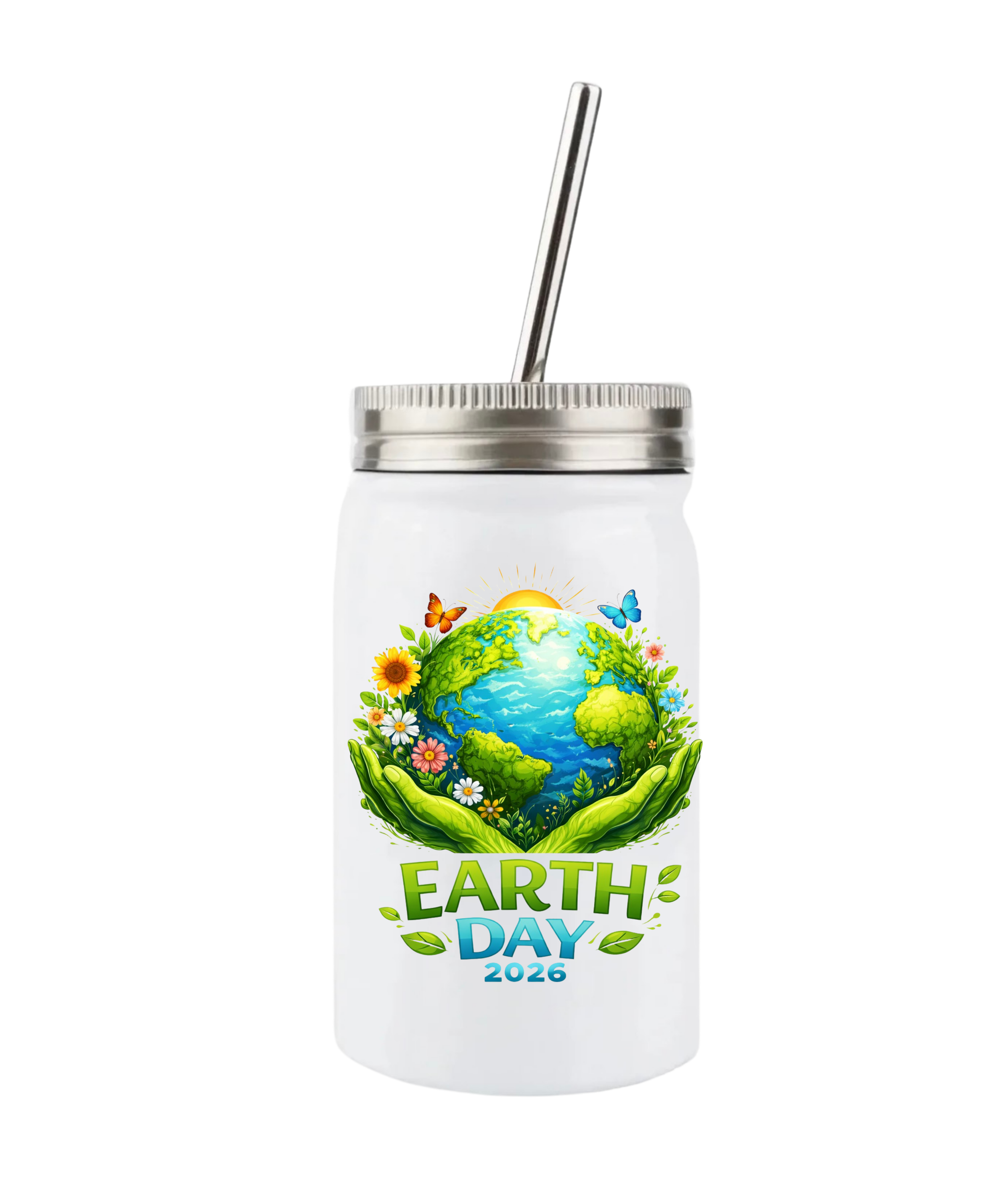 Earth Day Stainless Steal Mason Jar