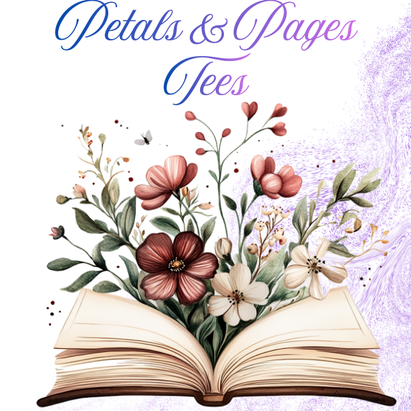 A bouquet of pink, white, and beige flowers emerging from an open book.