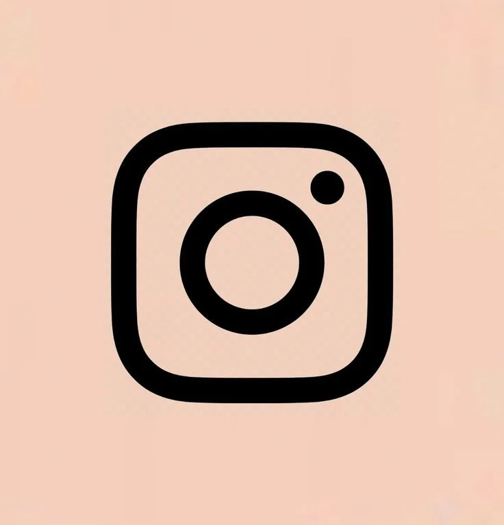 Stylized black icon of the Instagram logo on a light pink background.
