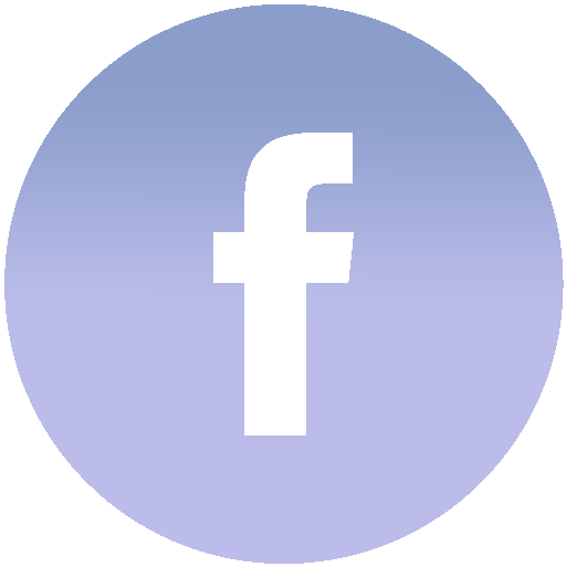Facebook logo with black letter 'f' on a light purple circular background.