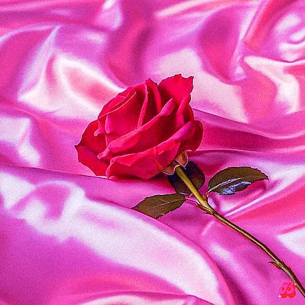 RED ROSE ON MAGENTA PINK SILK FABRIC