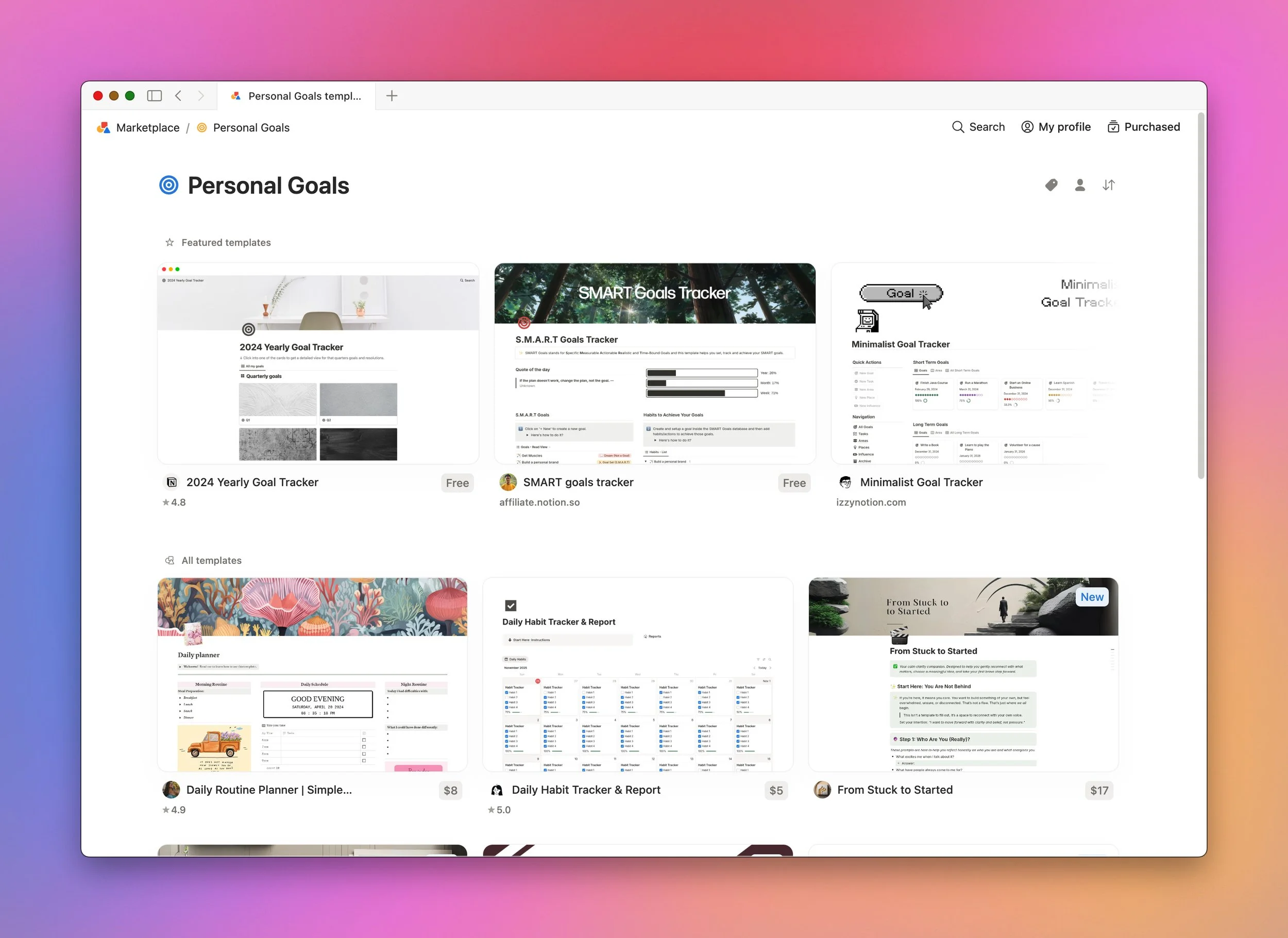The official marketplace for Notion templates.