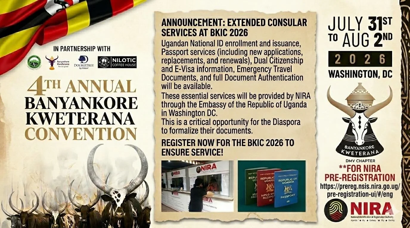 Important Announcement for the Ugandan Diaspora! 🇺🇬 

Great news for the Ugandan community in the DMV area and beyond! 

The National Identification and Registration Authority (NIRA), through the Embassy of the Republic of Uganda in Washington DC, 