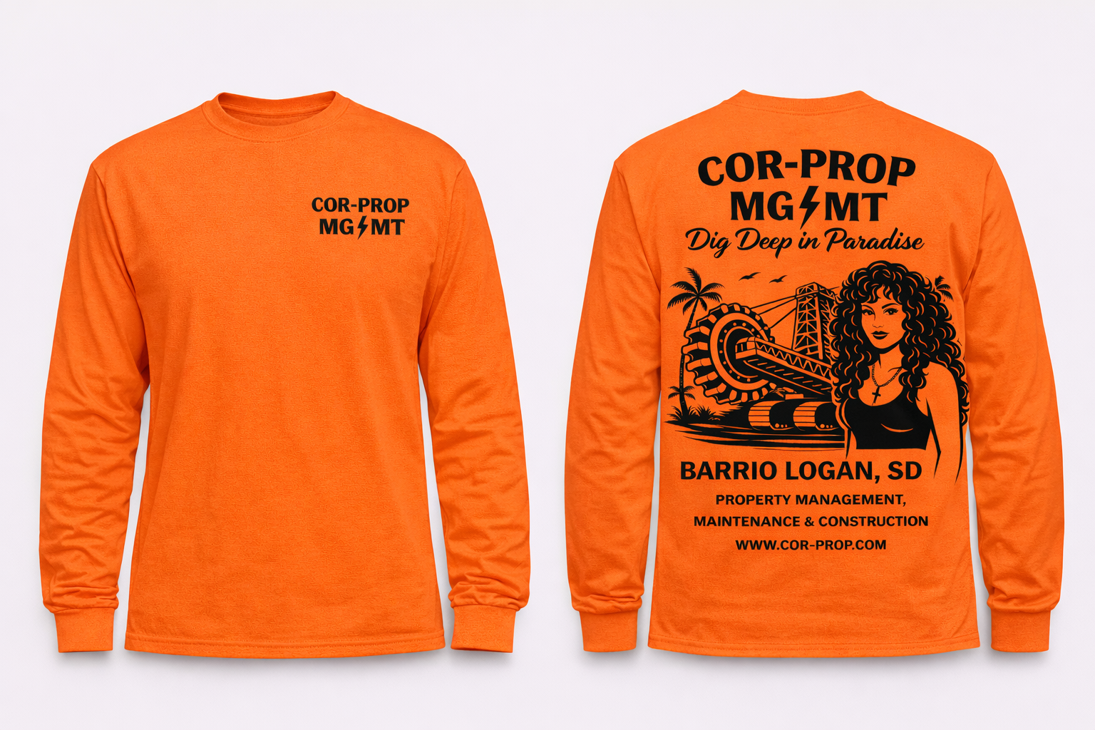 Mock Cor-Prop Orange Work Shirt (Barrio Logan Bagger) Front and Back.png