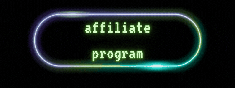 Neon sign reading 'affiliate program' in green text on a black background.