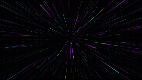 Imaginary view of colorful streaks emanating from a central point against a black background, resembling a starburst or explosion.