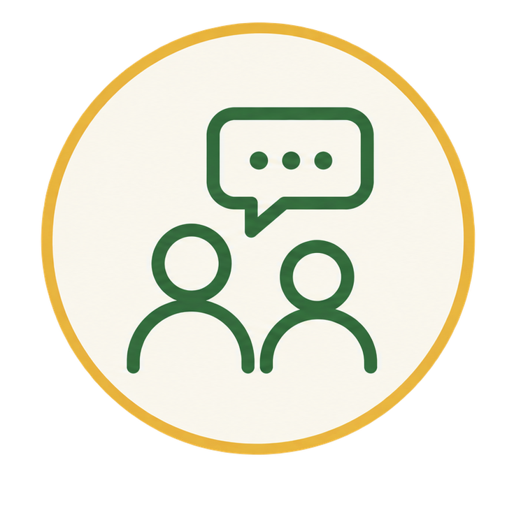 Icon of two people with a speech bubble above them indicating conversation or communication
