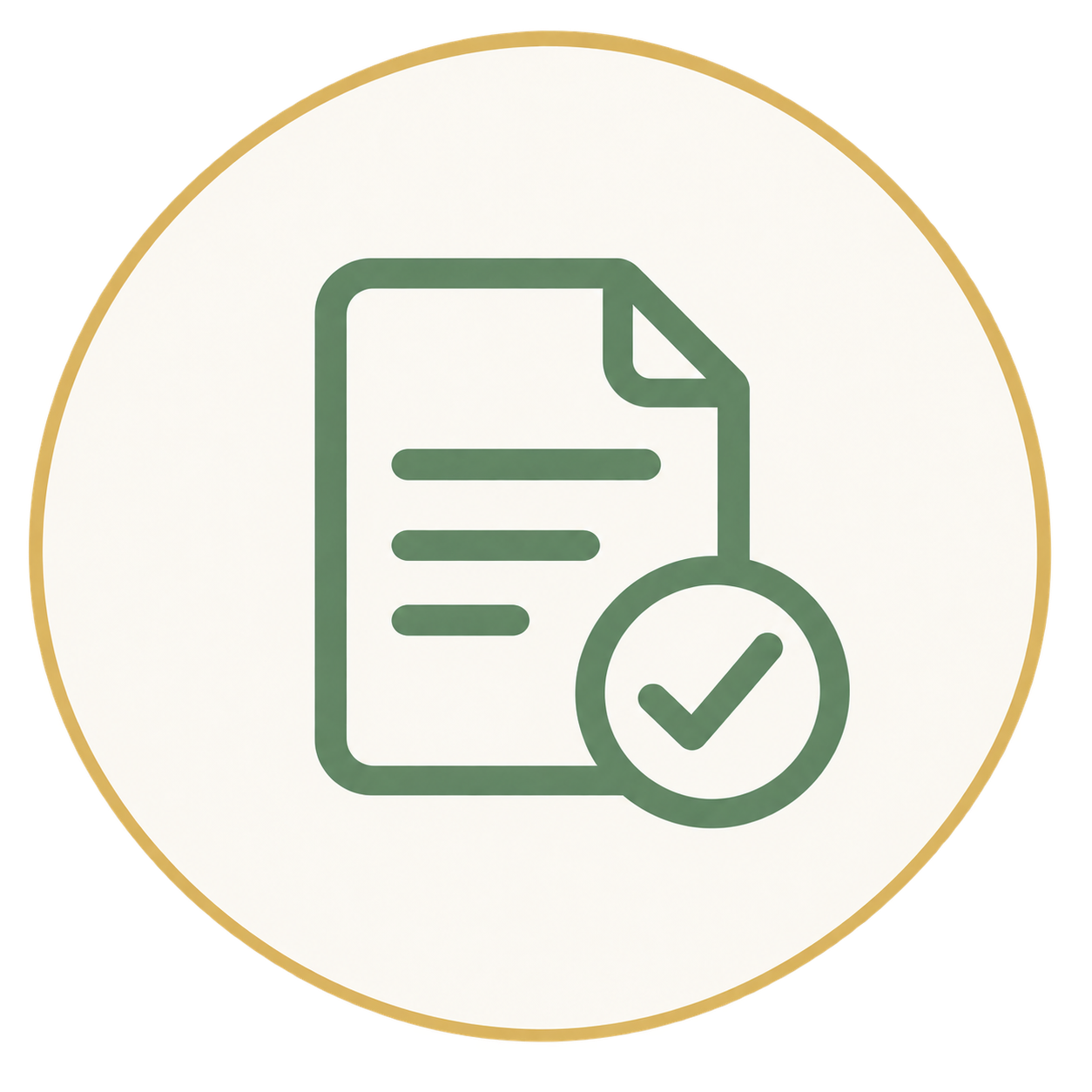 Icon of a document with a checkmark.