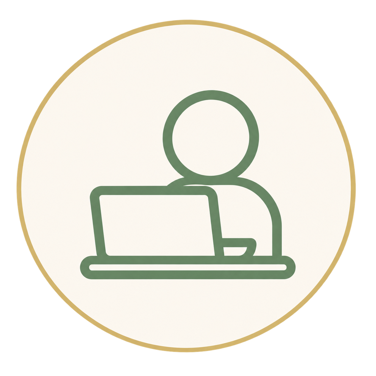 Icon of a person sitting at a desk with a laptop.