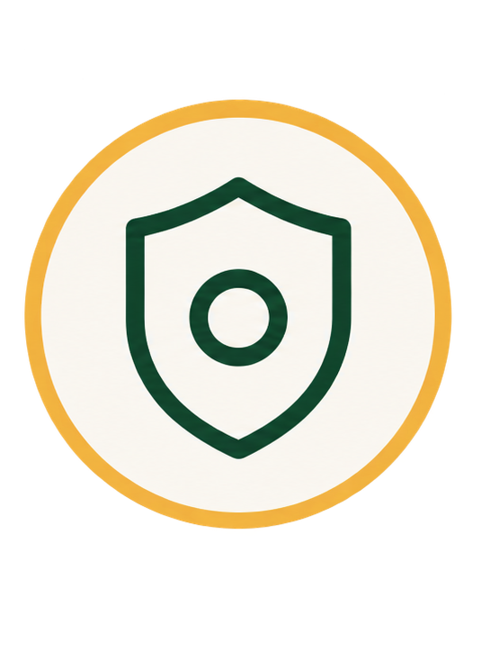 Icon of a shield with a circle in the center, representing security or protection.