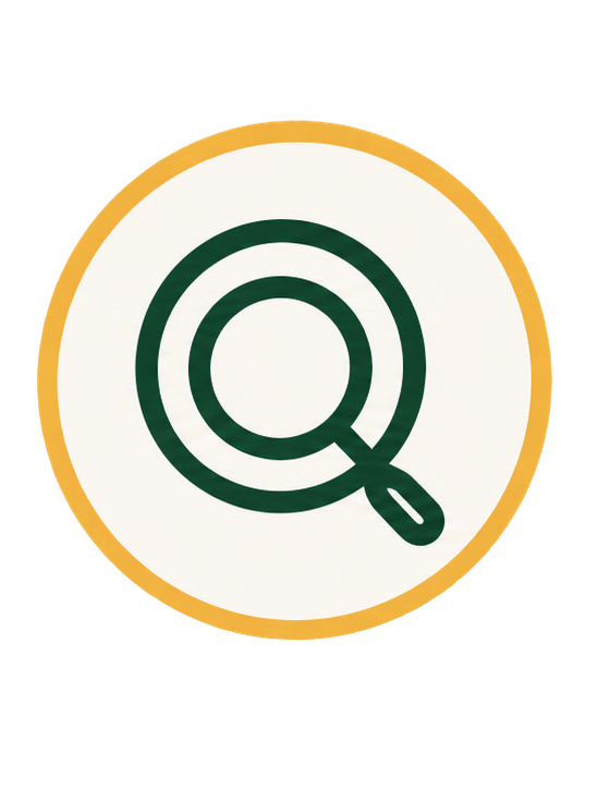 Magnifying glass icon with a circular handle, representing search or investigation.