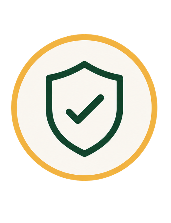Icon of a shield with a checkmark inside, representing security or protection.