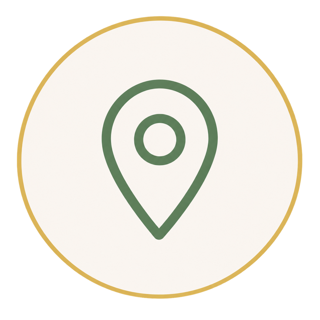 Map pin icon inside a white circle with a gold border, symbolizing location or navigation.