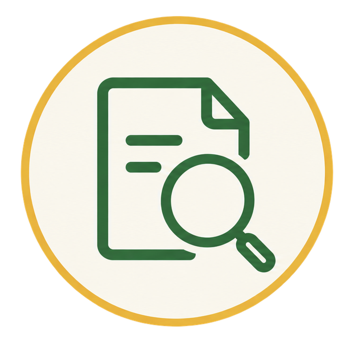 Icon of a document with a magnifying glass.