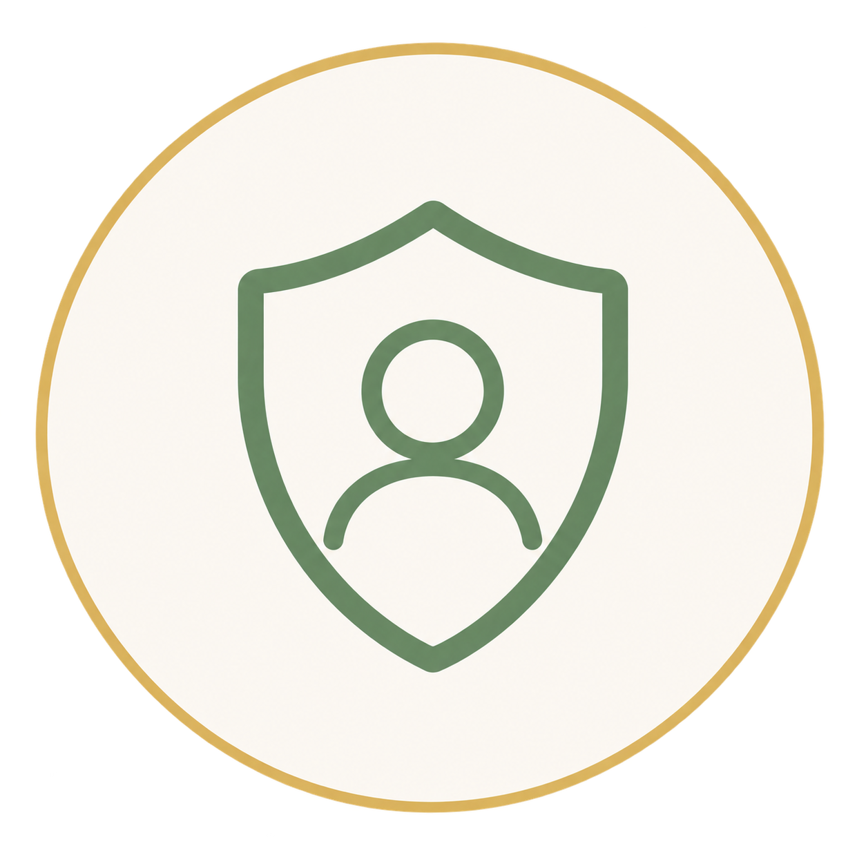 Icon of a person inside a shield, representing security or protection.