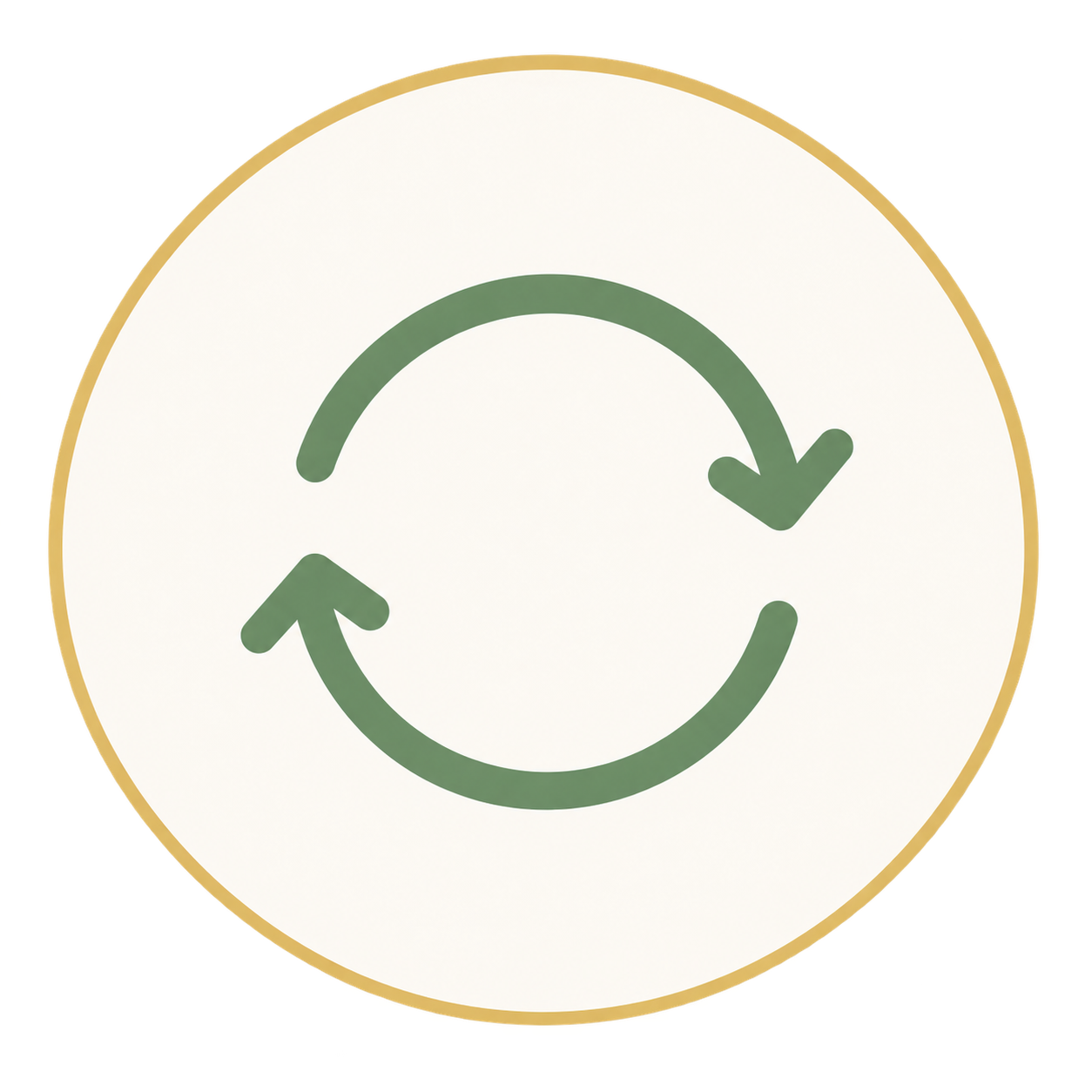 Circular icon with green arrows forming a continuous cycle, representing refresh or synchronization.